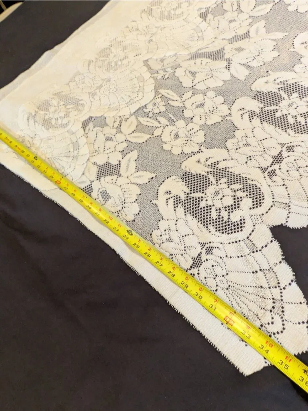 Vtg Lace Curtains Cafe Panels Attached Valance Set of 2 White Floral Roses 36